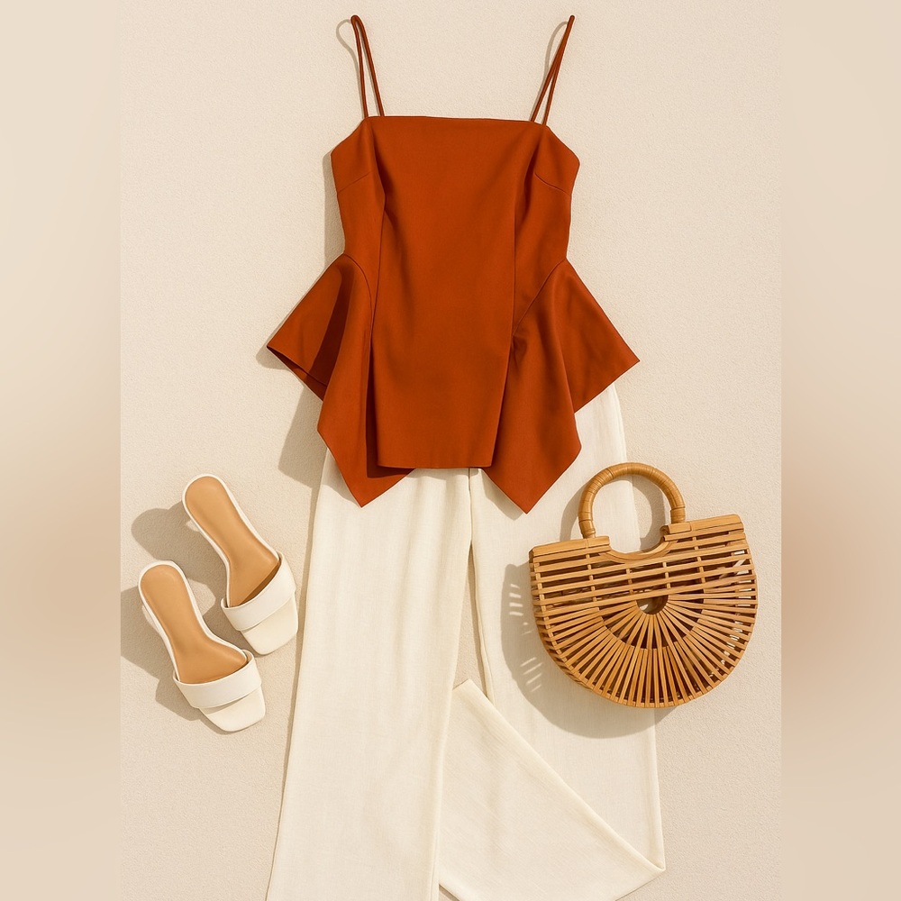 Rust Orange Sleeveless Peplum Top - Women